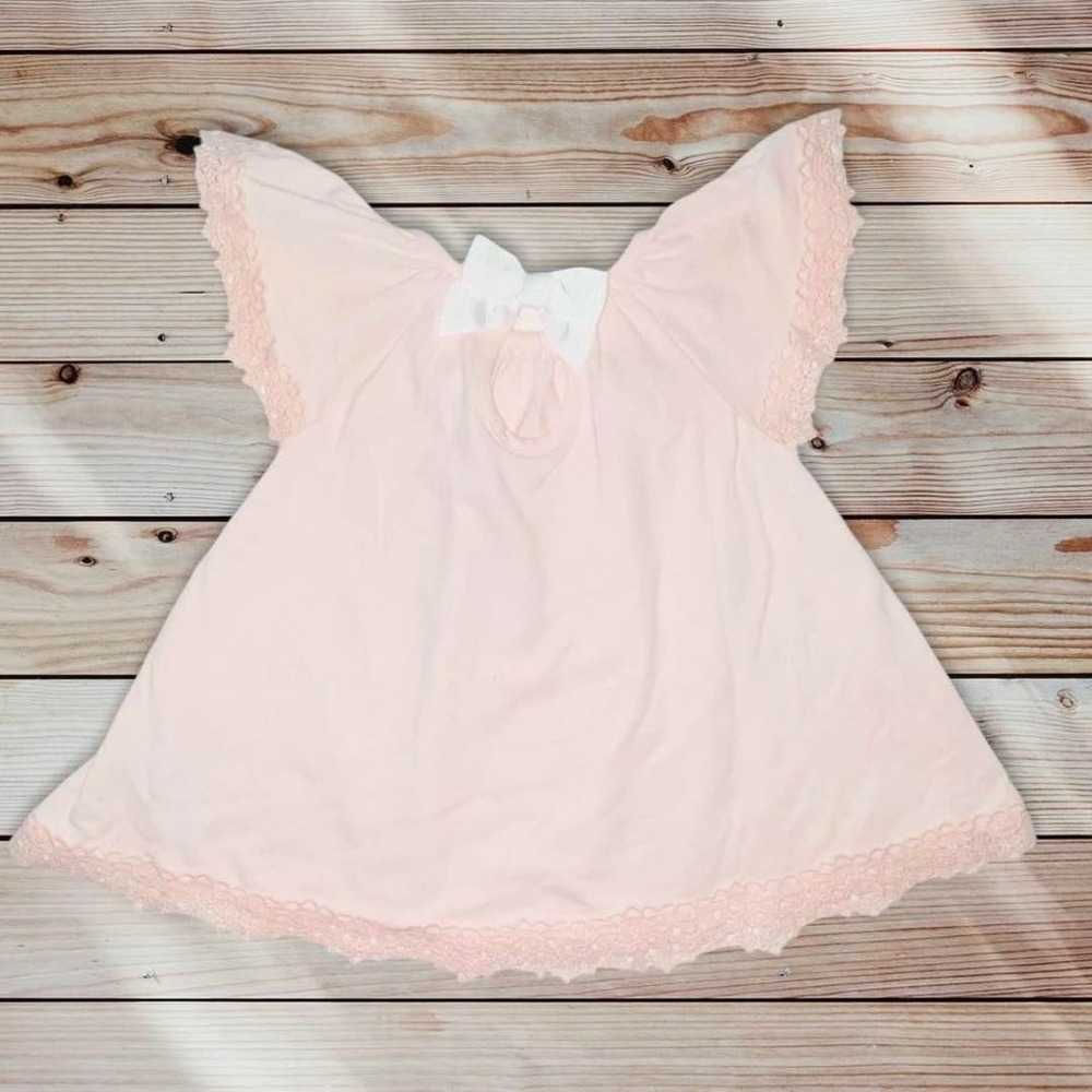 B1 Shabby Chic Infant Girls Baby Dress Light Pink Bow 6 9 Months Flutter Sleeve